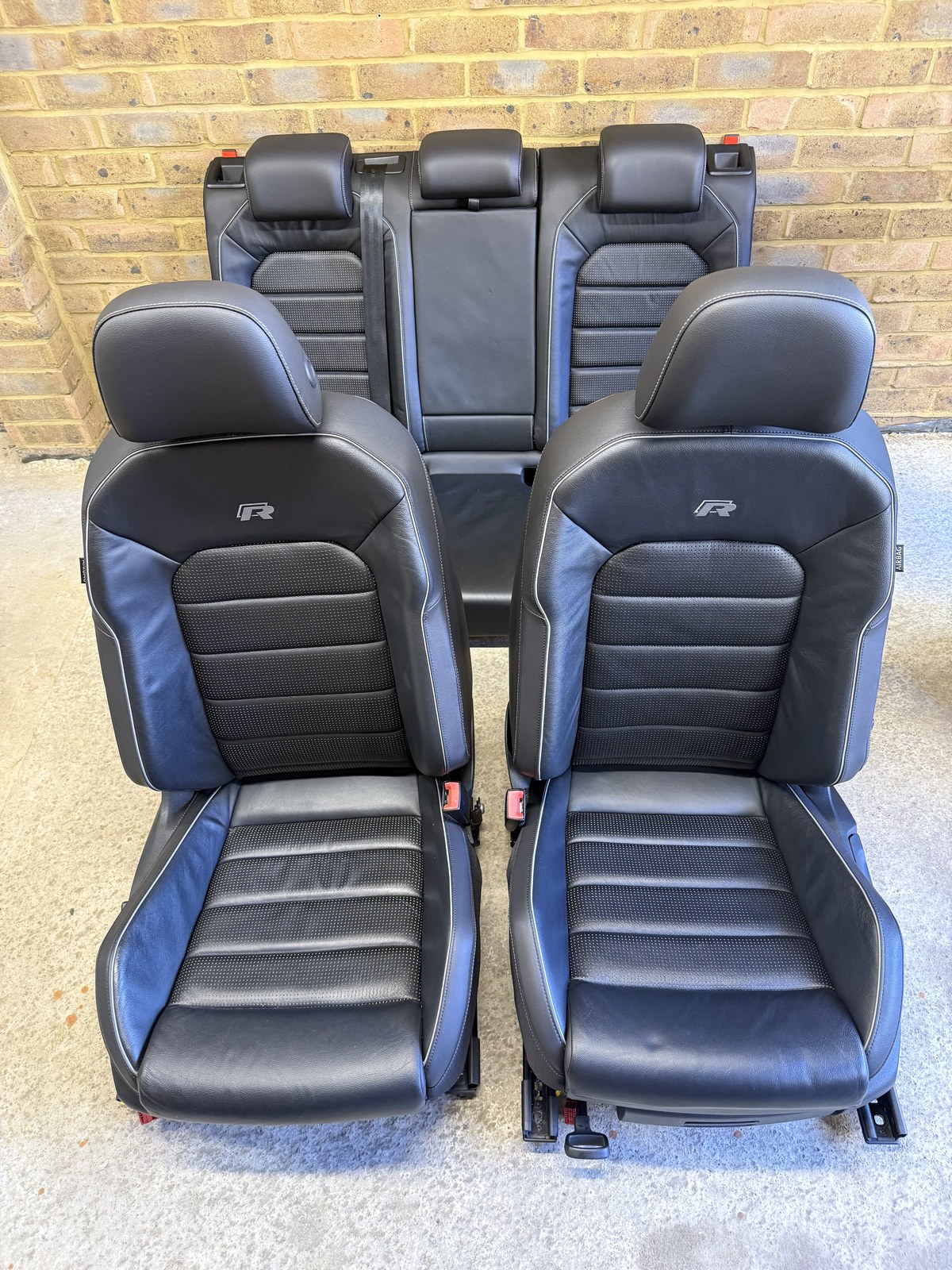 VW GOLF MK7 R FULL LEATHER SEAT SET BLACK HEATED ELECTRIC MEMORY + DOOR CARDS